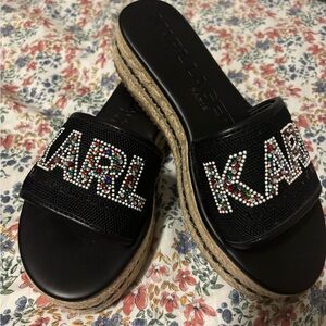 Karl Lagerfeld Black Beaded Slide Sandals